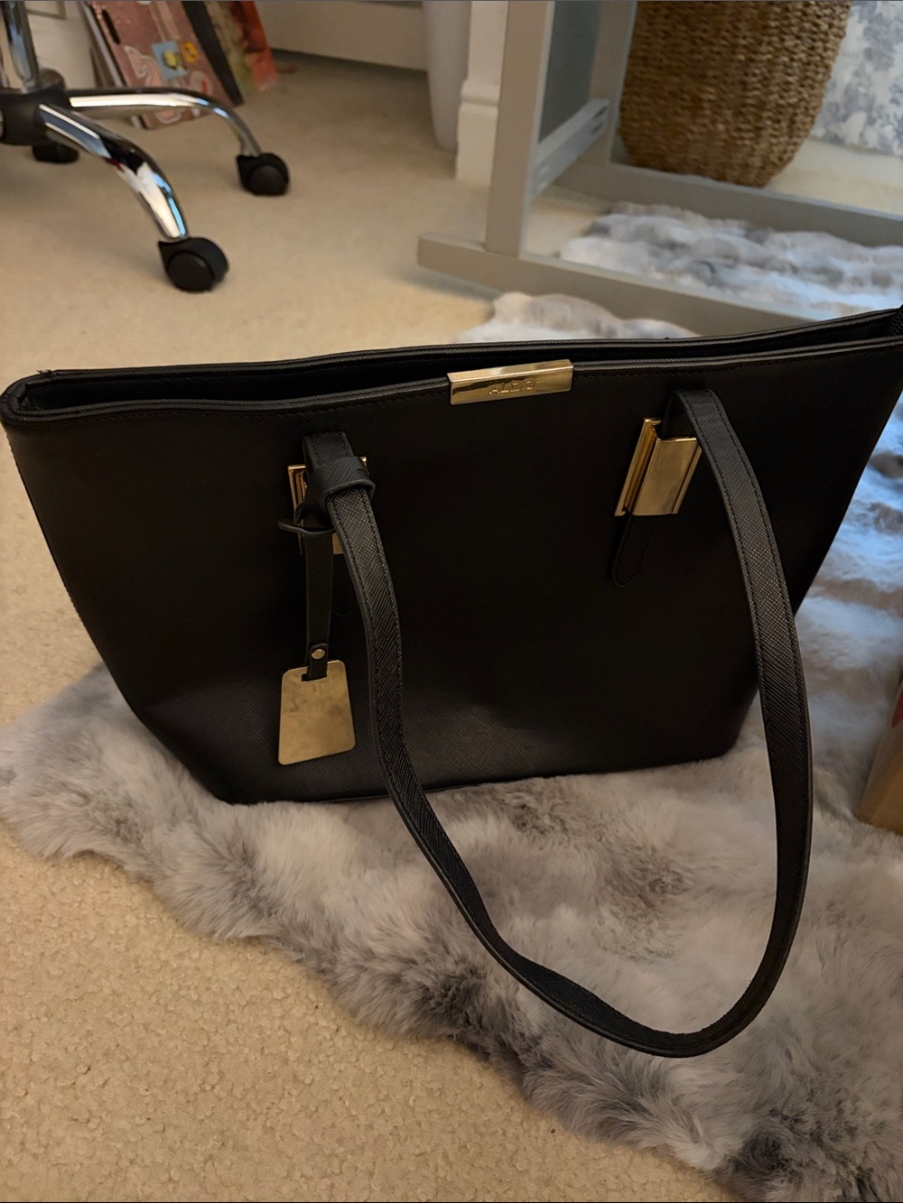 Aldo Black Tote with Gold Hardware